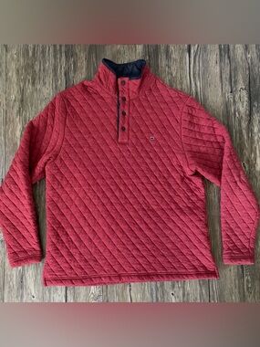 Crown & Ivy Quilted Pullover Jacket Men’s Medium Red Snap Button Mock Neck
